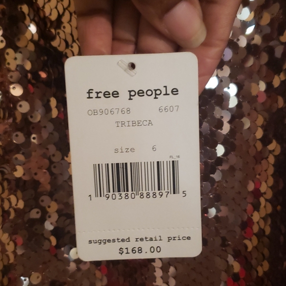 ♻️ New Free People Rose Gold Tribeca Sequins Ruffle Mini Dress Size 6 - Picture 5 of 13